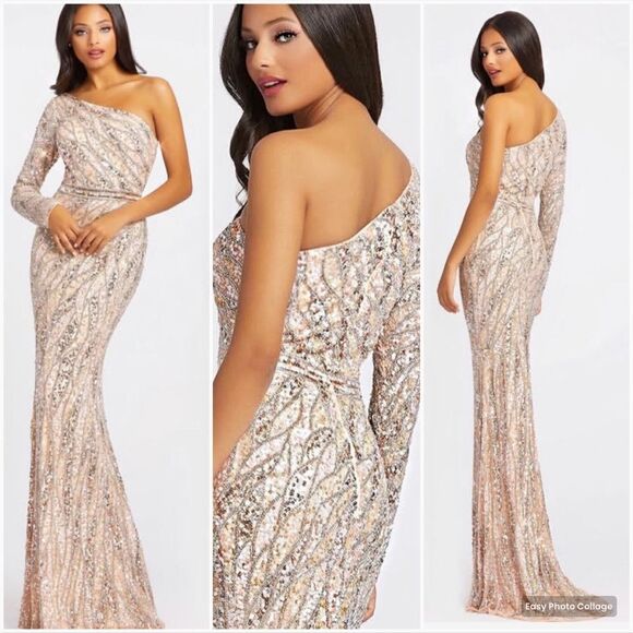 Mac Duggal 4982 Womens EMBELLISHED ONE SLEEVE GOWN W/ SEQUIN BELT - Picture 1 of 14